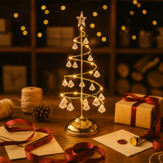 LED Weihnachtsbaum Deko – Warmweißes Licht, Kristall-Anhänger & Tischdekoration für Weihnachten