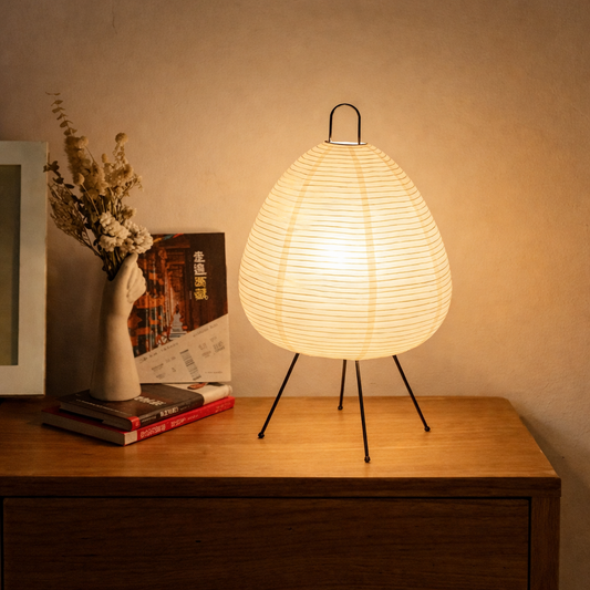 Reispapier Tischlampe Japandi – LED Tischleuchte Wabi Sabi Design, E27 Nachttischlampe Wohnzimmer Schlafzimmer, minimalistisches Licht
