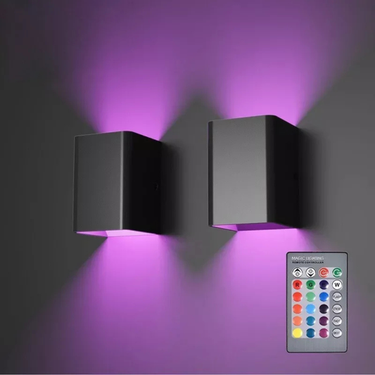 LED Wandleuchte RGBW Innen – 2er Set Moderne Up & Down Wandlampen aus Aluminium – Farbwechsel LED Wandlampe mit Fernbedienung, Schwarz