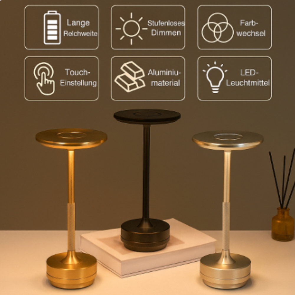 Kabellose LED Tischlampe mit Akku – Tragbare Designlampe mit Touch-Dimmer und USB-C fürs Wohnzimmer & Schlafzimmer