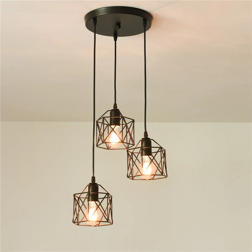 3-flammige Pendelleuchte Industrial Design – Vintage Deckenlampe aus Metall | E27 Retro Hängelampe für Wohnzimmer, Küche & Esszimmer