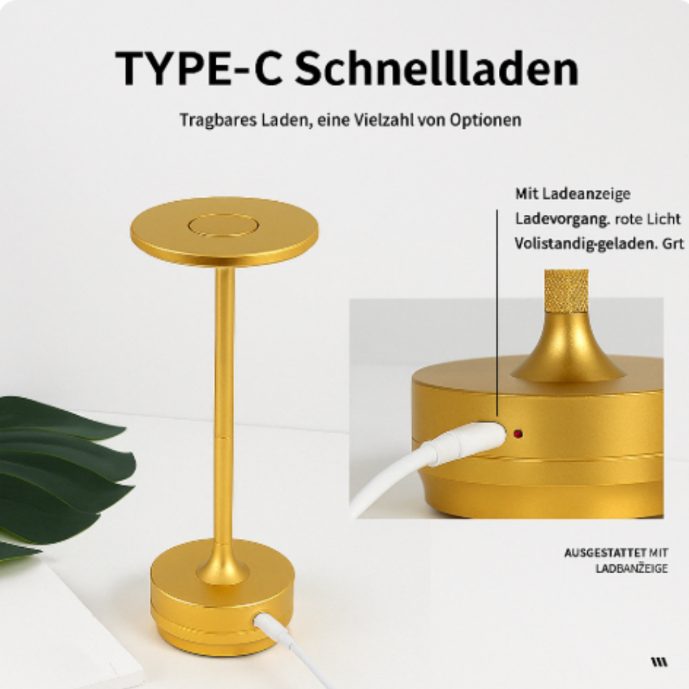 Kabellose LED Tischlampe mit Akku – Tragbare Designlampe mit Touch-Dimmer und USB-C fürs Wohnzimmer & Schlafzimmer