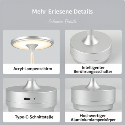 Kabellose LED Tischlampe mit Akku – Tragbare Designlampe mit Touch-Dimmer und USB-C fürs Wohnzimmer & Schlafzimmer