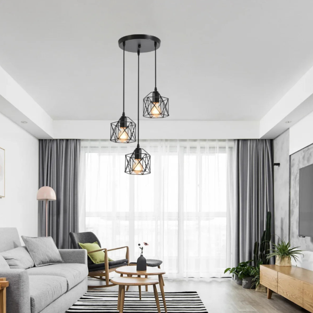 3-flammige Pendelleuchte Industrial Design – Vintage Deckenlampe aus Metall | E27 Retro Hängelampe für Wohnzimmer, Küche & Esszimmer