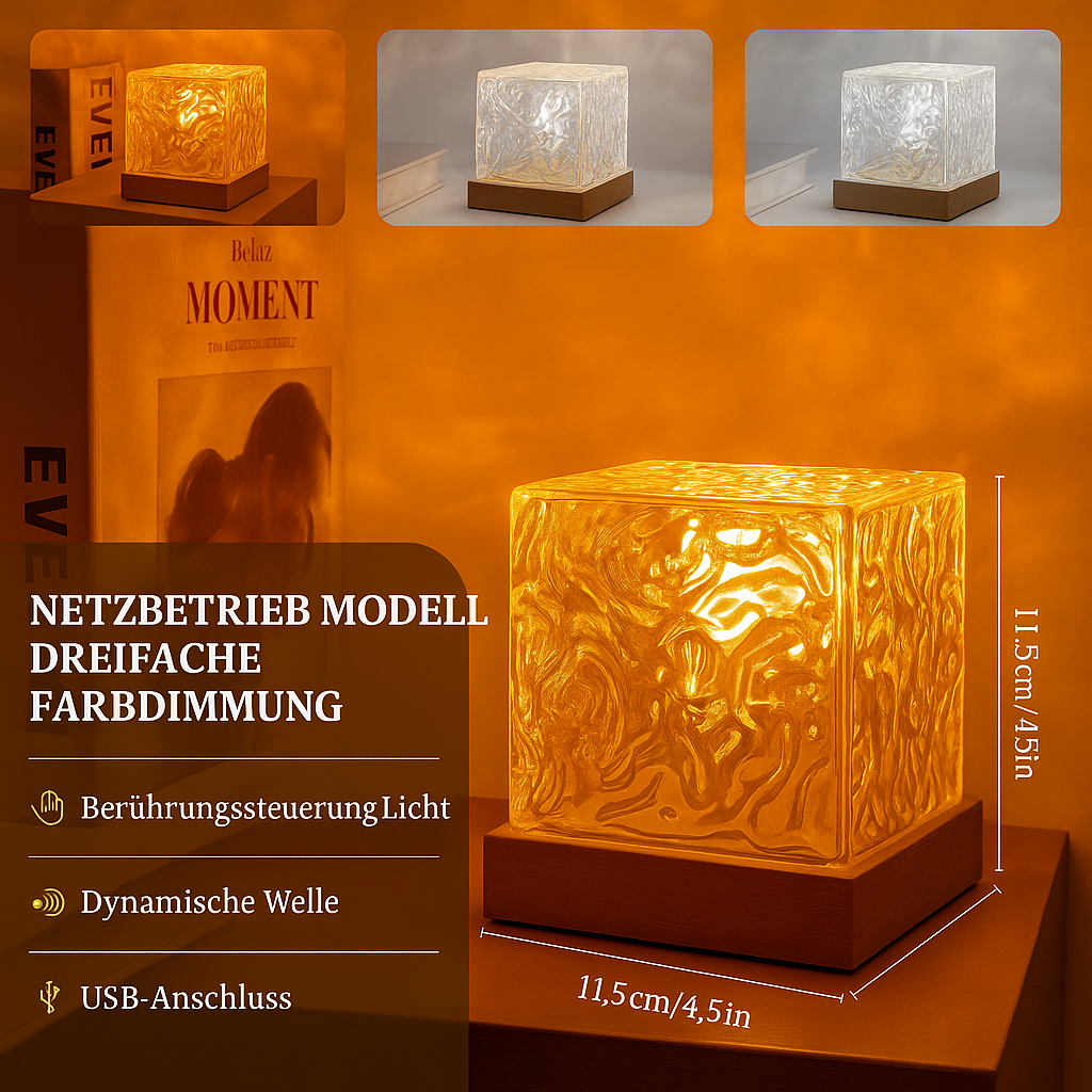 LED Glas Tischlampe – Designer Deko Lampe mit warmem Ambientelicht für Wohnzimmer & Schlafzimmer
