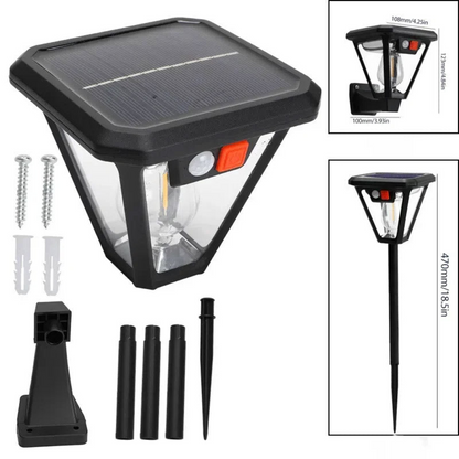 Solar LED Außenleuchte mit Bewegungsmelder – Wasserdichte Gartenlampe mit Erdspieß & Wandhalterung, Solar Wandleuchte für Garten, Weg & Terrasse