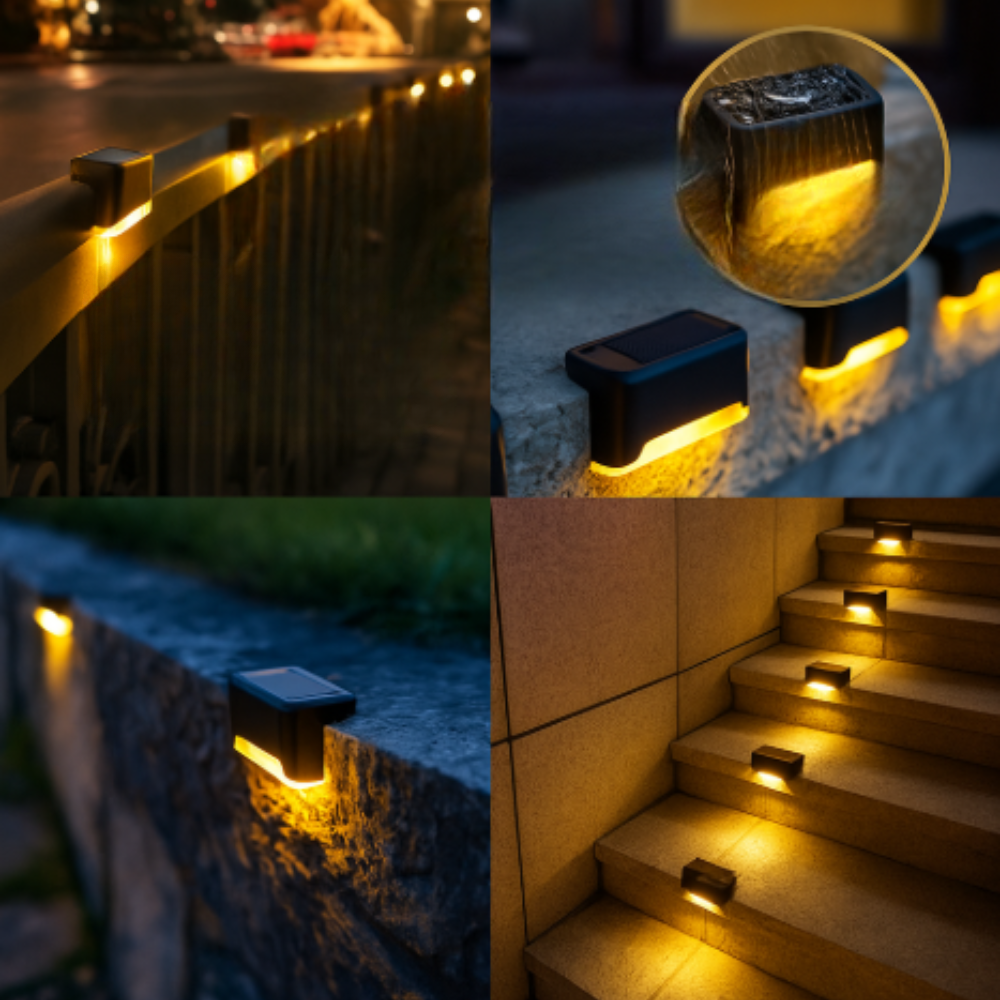 NooraLite | Solar LED Stufenlicht Außen – Treppenbeleuchtung Solar Warmweiß / Kaltweiß – Wetterfeste Garten & Wegbeleuchtung ohne Kabel