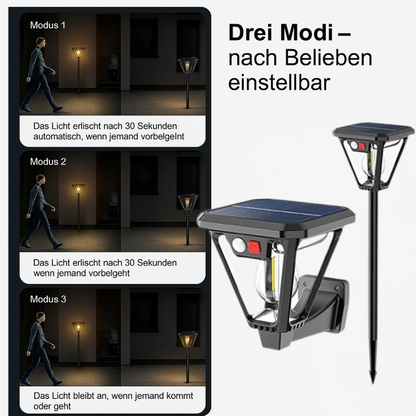 Solar LED Außenleuchte mit Bewegungsmelder – Wasserdichte Gartenlampe mit Erdspieß & Wandhalterung, Solar Wandleuchte für Garten, Weg & Terrasse