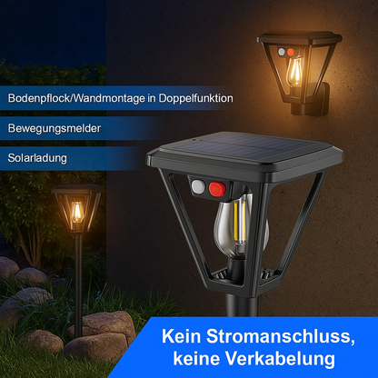 Solar LED Außenleuchte mit Bewegungsmelder – Wasserdichte Gartenlampe mit Erdspieß & Wandhalterung, Solar Wandleuchte für Garten, Weg & Terrasse