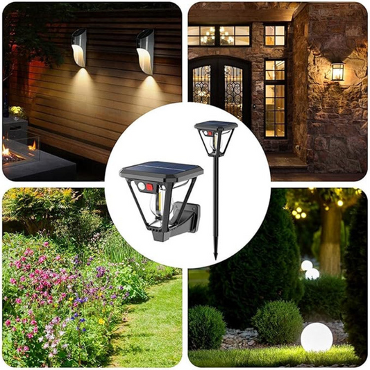 Solar LED Außenleuchte mit Bewegungsmelder – Wasserdichte Gartenlampe mit Erdspieß & Wandhalterung, Solar Wandleuchte für Garten, Weg & Terrasse