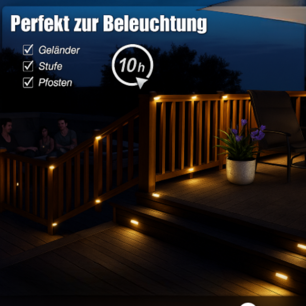 NooraLite | Solar LED Stufenlicht Außen – Treppenbeleuchtung Solar Warmweiß / Kaltweiß – Wetterfeste Garten & Wegbeleuchtung ohne Kabel