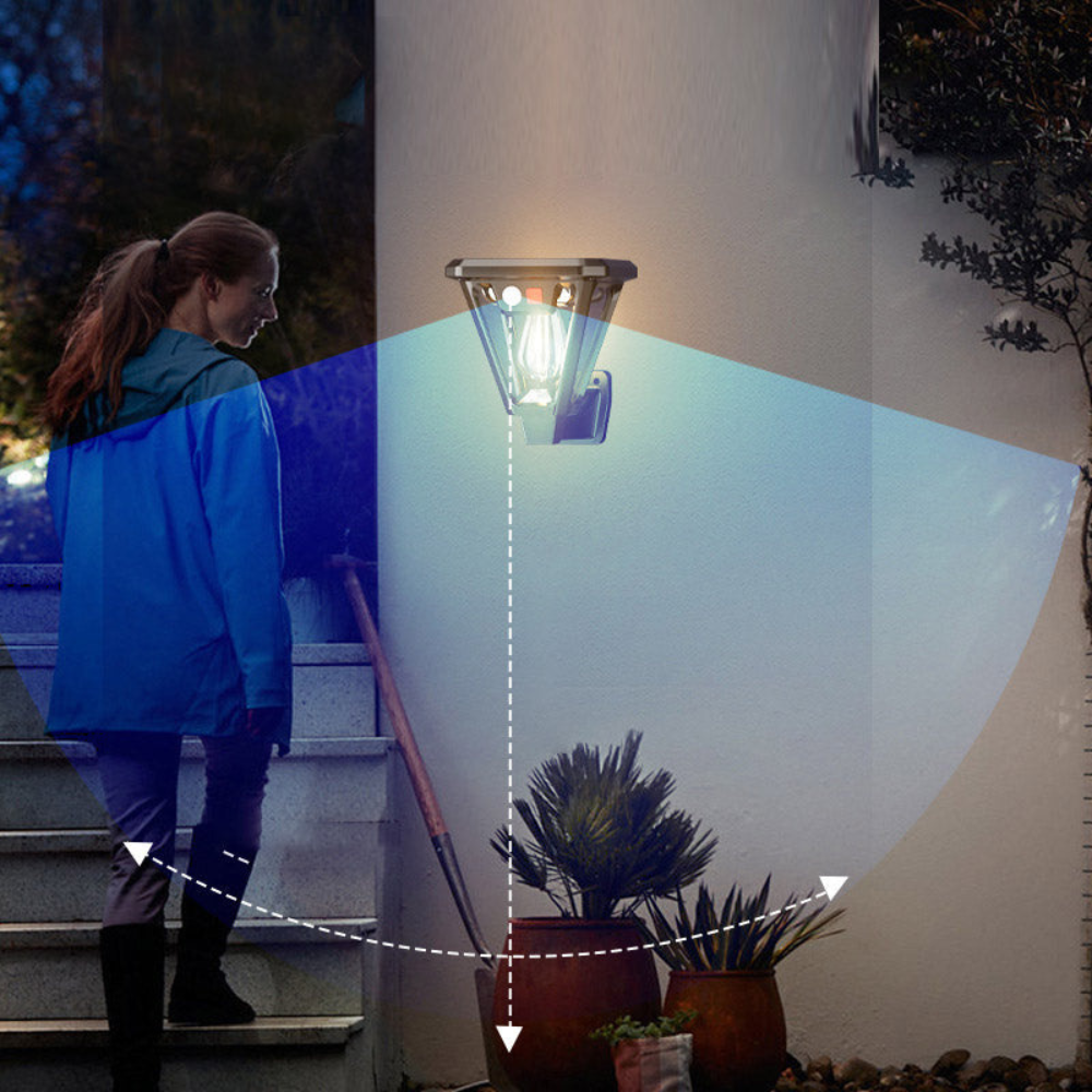 Solar LED Außenleuchte mit Bewegungsmelder – Wasserdichte Gartenlampe mit Erdspieß & Wandhalterung, Solar Wandleuchte für Garten, Weg & Terrasse