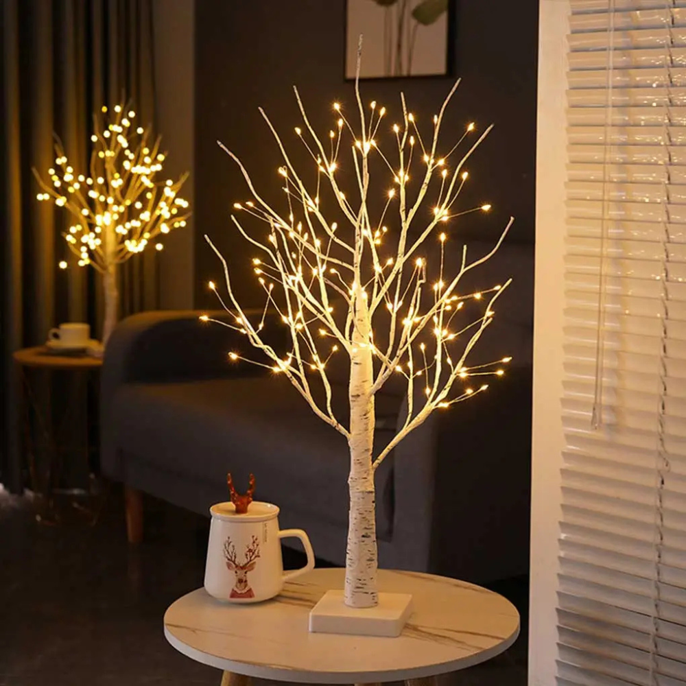 LED Birkenbaum Tischlampe – Warmweißes LED-Lichterbaum, Deko Baum für Wohnzimmer, Weihnachten & Festliche Stimmung