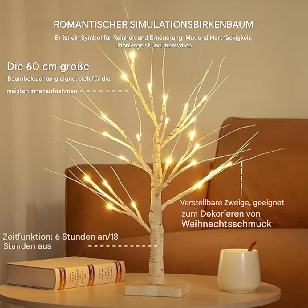 LED Birkenbaum Tischlampe – Warmweißes LED-Lichterbaum, Deko Baum für Wohnzimmer, Weihnachten & Festliche Stimmung