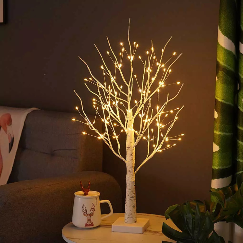 LED Birkenbaum Tischlampe – Warmweißes LED-Lichterbaum, Deko Baum für Wohnzimmer, Weihnachten & Festliche Stimmung