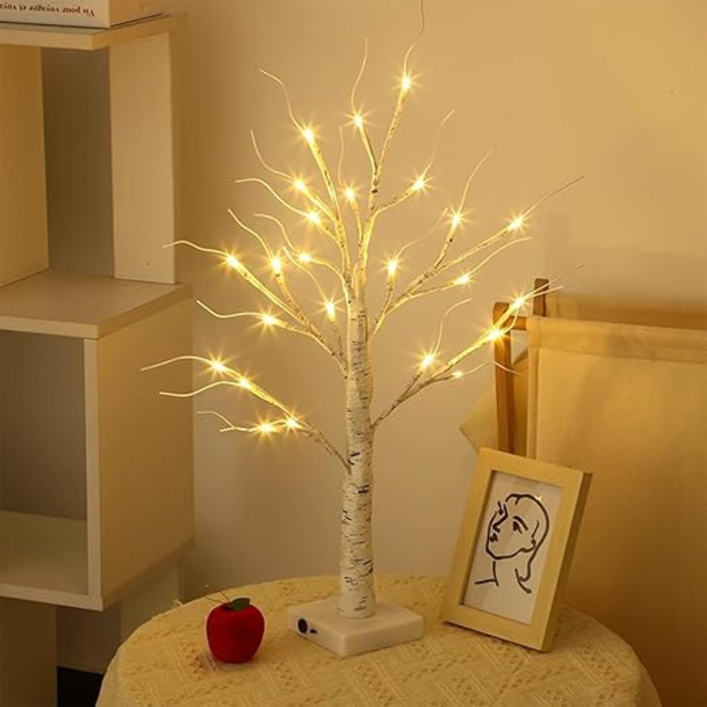 LED Birkenbaum Tischlampe – Warmweißes LED-Lichterbaum, Deko Baum für Wohnzimmer, Weihnachten & Festliche Stimmung