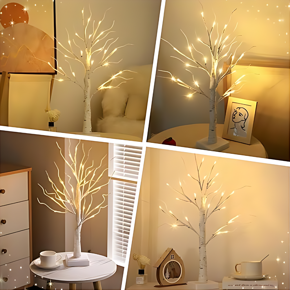 LED Birkenbaum Tischlampe – Warmweißes LED-Lichterbaum, Deko Baum für Wohnzimmer, Weihnachten & Festliche Stimmung