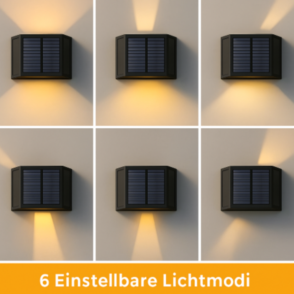 Solar Wandleuchte Außen – Kabellose LED Solar Lampe für Garten & Terrasse – Energiesparende Außenbeleuchtung mit Solarpanel