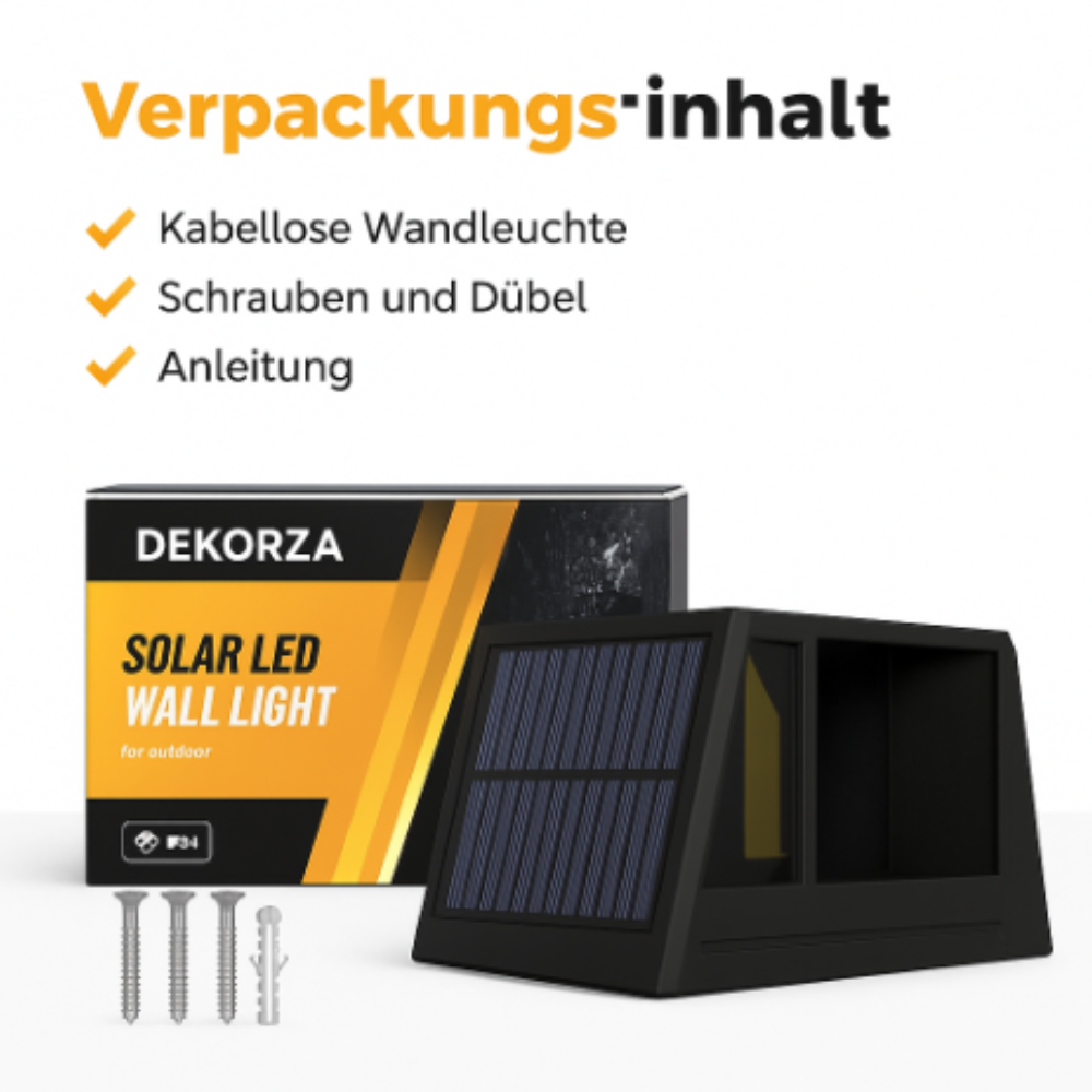 Solar Wandleuchte Außen – Kabellose LED Solar Lampe für Garten & Terrasse – Energiesparende Außenbeleuchtung mit Solarpanel