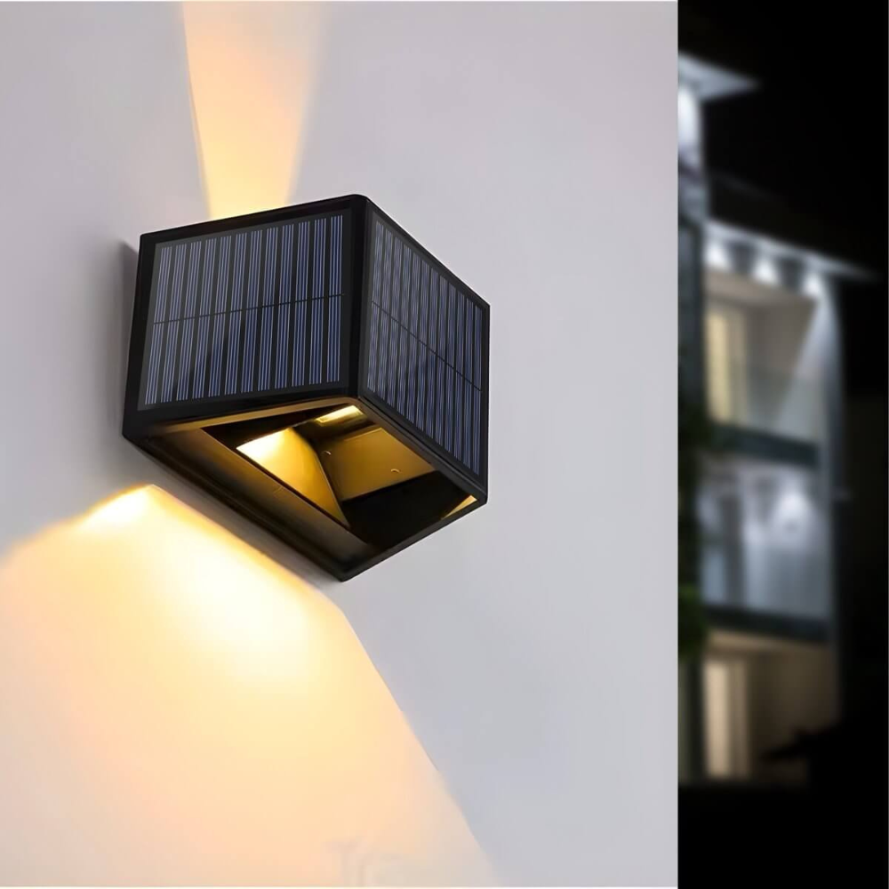 Solar Wandleuchte Außen – Kabellose LED Solar Lampe für Garten & Terrasse – Energiesparende Außenbeleuchtung mit Solarpanel