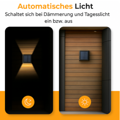 Solar Wandleuchte Außen – Kabellose LED Solar Lampe für Garten & Terrasse – Energiesparende Außenbeleuchtung mit Solarpanel
