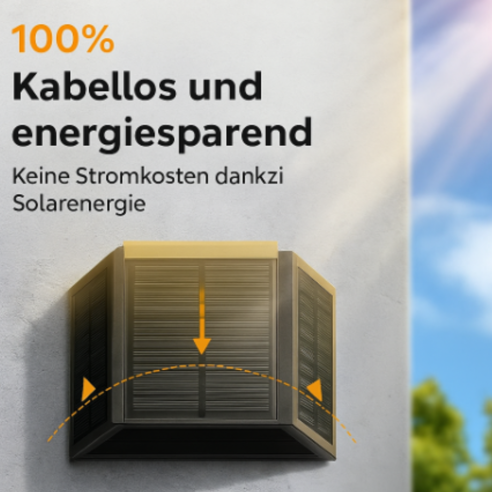 Solar Wandleuchte Außen – Kabellose LED Solar Lampe für Garten & Terrasse – Energiesparende Außenbeleuchtung mit Solarpanel