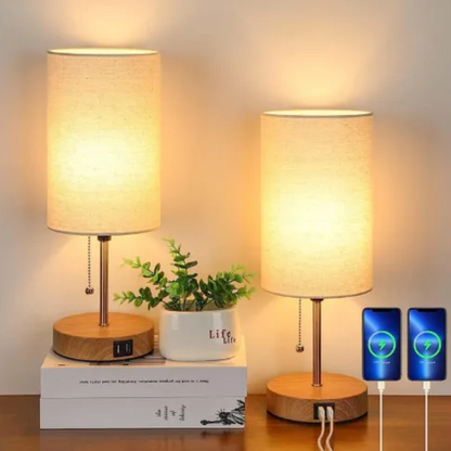 Moderne Nachttischlampe mit USB-Ladefunktion – LED Tischlampe mit Stoffschirm für Schlafzimmer & Wohnzimmer
