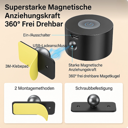Kabellose LED Wandleuchte – Wiederaufladbar, Dimmbar, 360° Drehbar, Magnetische Wandlampe für Innenräume