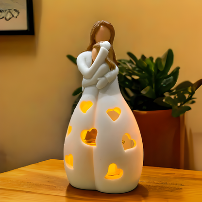 LED Deko Lampe aus Keramik – Herz Lichtfigur Mutter & Kind | Stimmungslicht & Geschenkidee