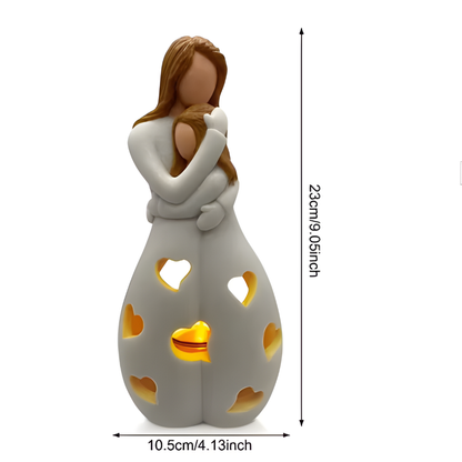 LED Deko Lampe aus Keramik – Herz Lichtfigur Mutter & Kind | Stimmungslicht & Geschenkidee