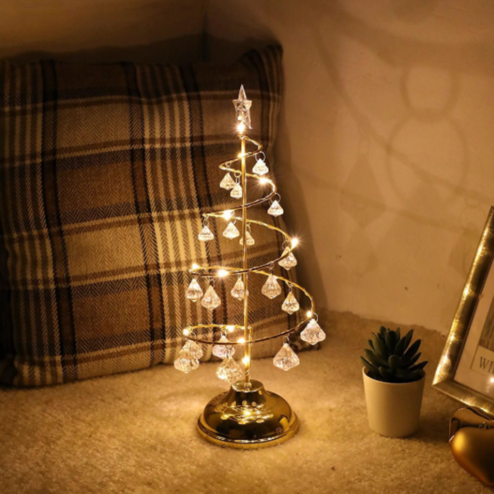 LED Weihnachtsbaum Deko – Warmweißes Licht, Kristall-Anhänger & Tischdekoration für Weihnachten
