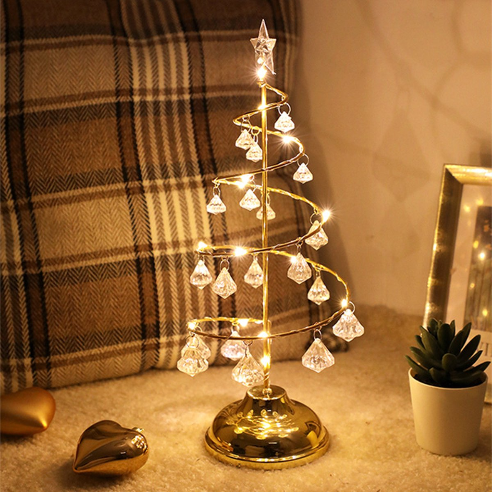 LED Weihnachtsbaum Deko – Warmweißes Licht, Kristall-Anhänger & Tischdekoration für Weihnachten