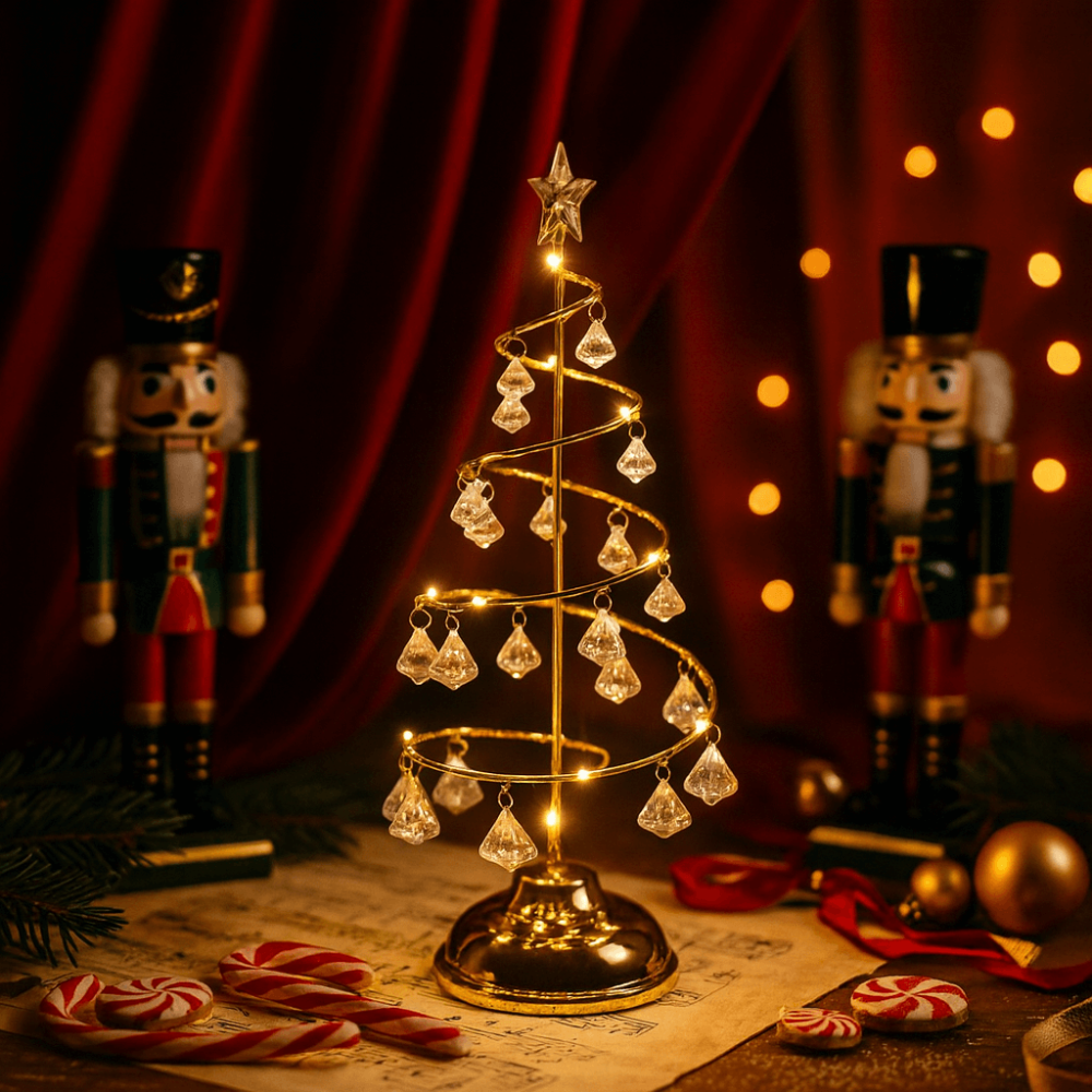 LED Weihnachtsbaum Deko – Warmweißes Licht, Kristall-Anhänger & Tischdekoration für Weihnachten