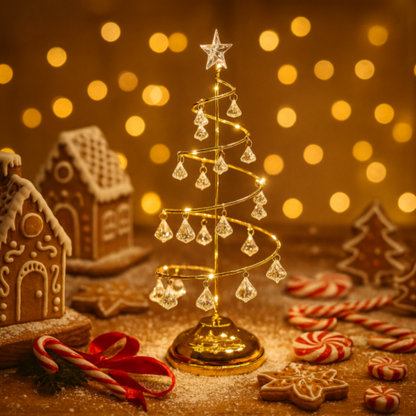 LED Weihnachtsbaum Deko – Warmweißes Licht, Kristall-Anhänger & Tischdekoration für Weihnachten