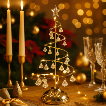 LED Weihnachtsbaum Deko – Warmweißes Licht, Kristall-Anhänger & Tischdekoration für Weihnachten