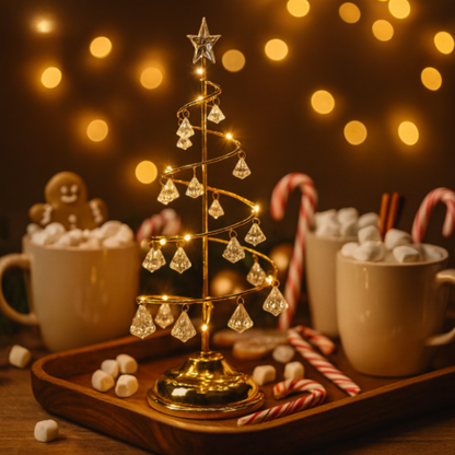 LED Weihnachtsbaum Deko – Warmweißes Licht, Kristall-Anhänger & Tischdekoration für Weihnachten