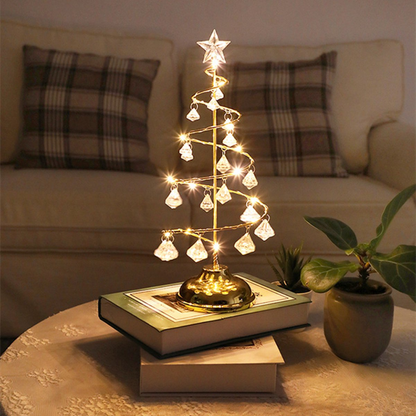 LED Weihnachtsbaum Deko – Warmweißes Licht, Kristall-Anhänger & Tischdekoration für Weihnachten