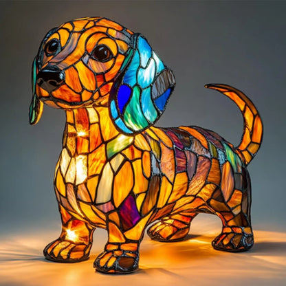 Tiffany Hund Lampe – Tischlampe aus Buntglas | LED Dekolampe für Wohnzimmer & Geschenkidee