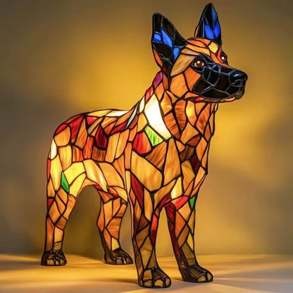 Tiffany Hund Lampe – Tischlampe aus Buntglas | LED Dekolampe für Wohnzimmer & Geschenkidee