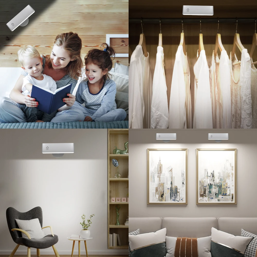Kabellose LED Wandleuchte mit Akku – 360° drehbar, magnetisch abnehmbar, warmweiß, USB aufladbar