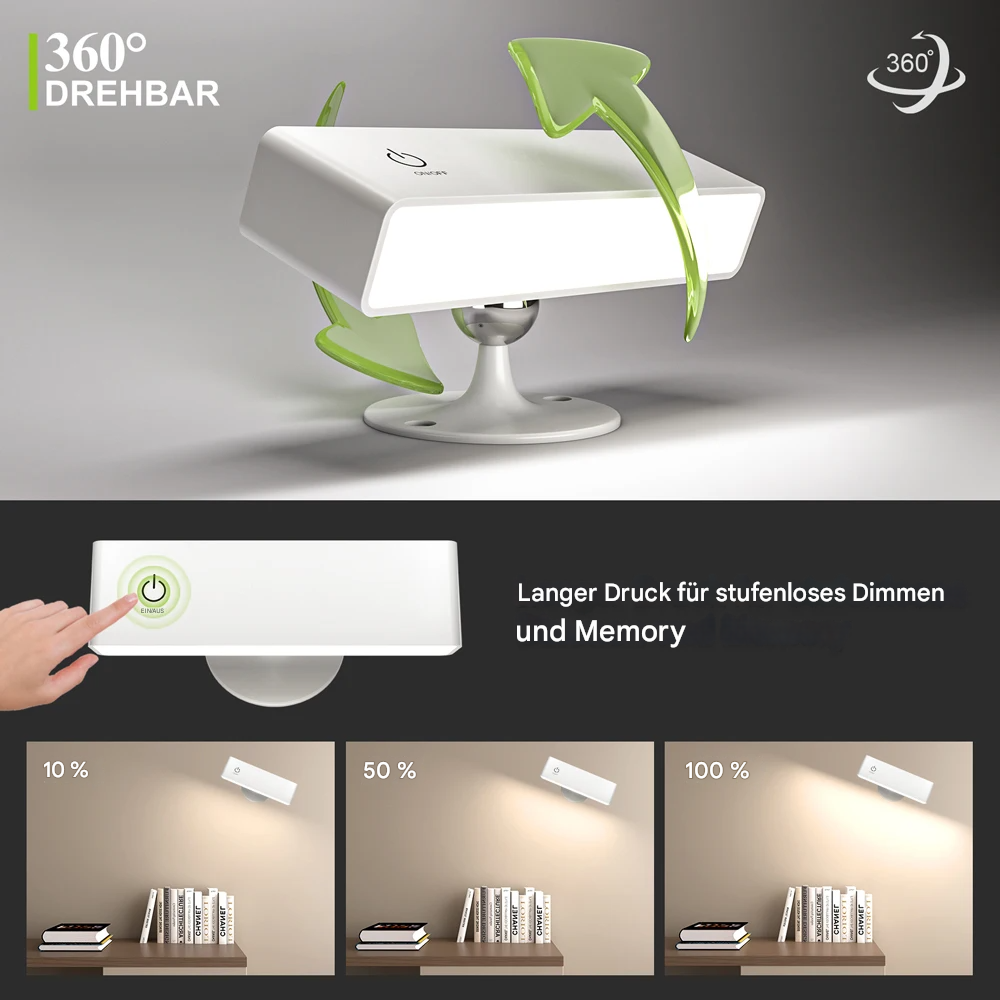 Kabellose LED Wandleuchte mit Akku – 360° drehbar, magnetisch abnehmbar, warmweiß, USB aufladbar