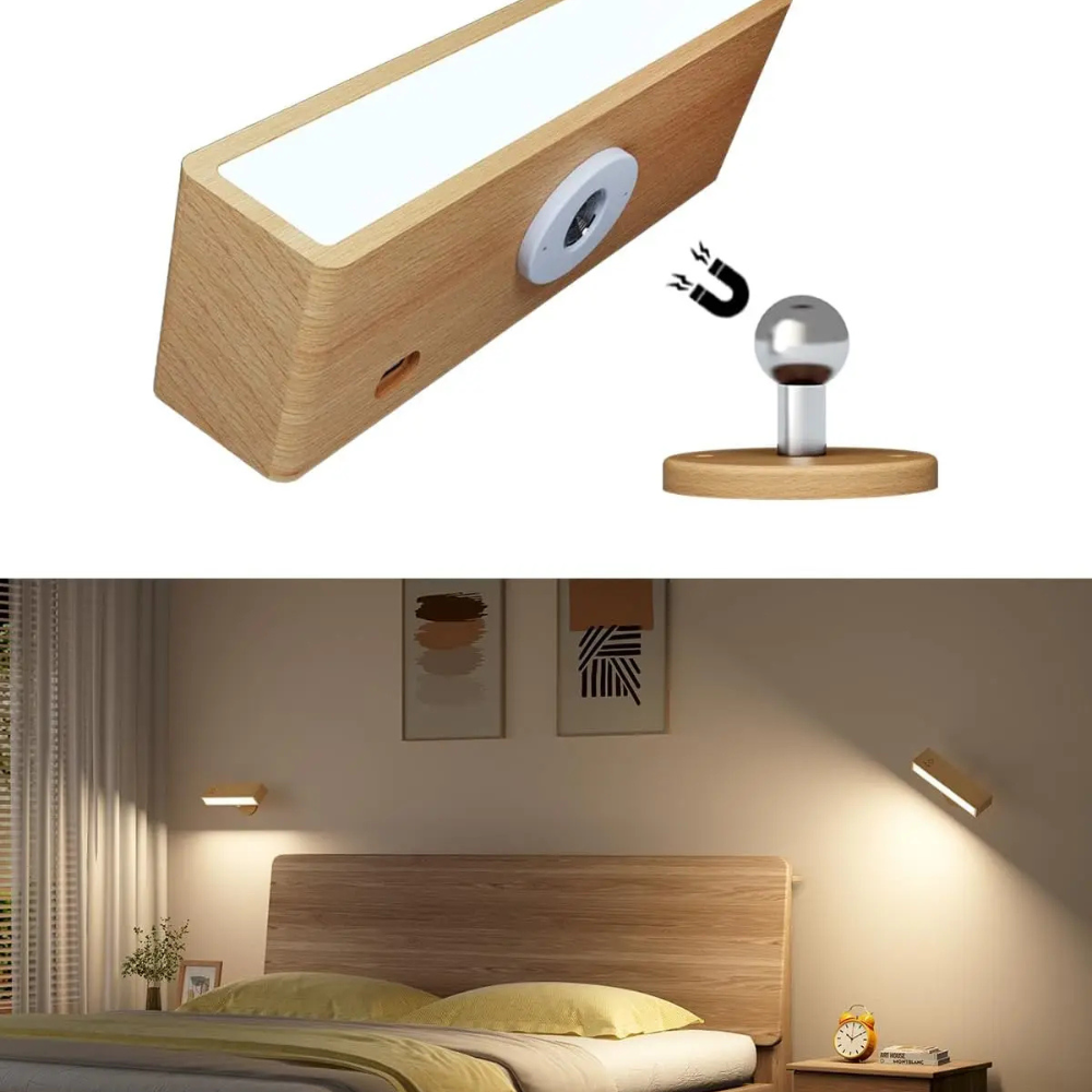 Kabellose LED Wandleuchte aus Holz – Magnetisch & USB Wiederaufladbar | Warmweiß Innenlicht
