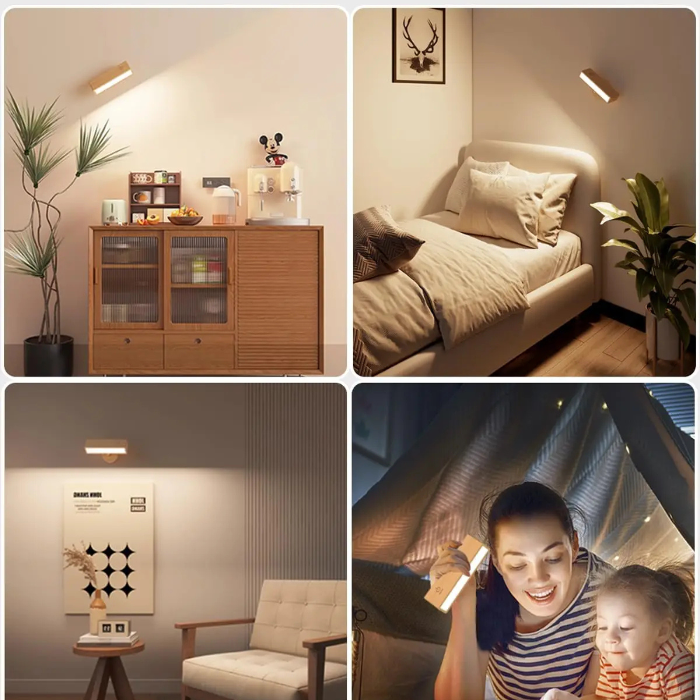 Kabellose LED Wandleuchte aus Holz – Magnetisch & USB Wiederaufladbar | Warmweiß Innenlicht