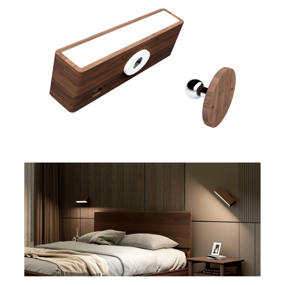 Kabellose LED Wandleuchte aus Holz – Magnetisch & USB Wiederaufladbar | Warmweiß Innenlicht