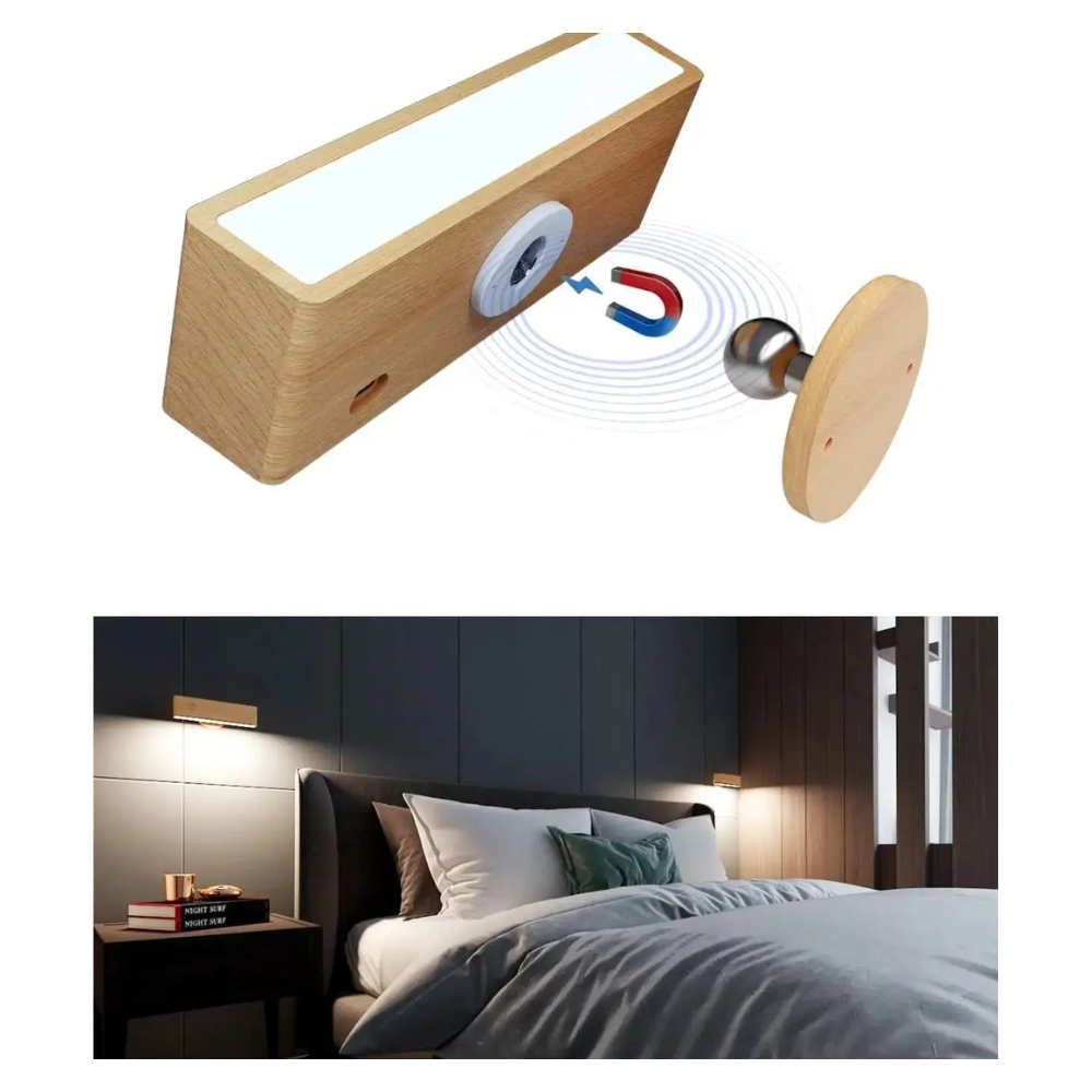 Kabellose LED Wandleuchte aus Holz – Magnetisch & USB Wiederaufladbar | Warmweiß Innenlicht