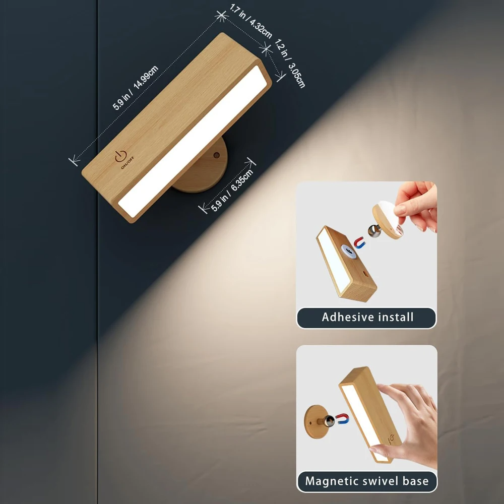 Kabellose LED Wandleuchte aus Holz – Magnetisch & USB Wiederaufladbar | Warmweiß Innenlicht