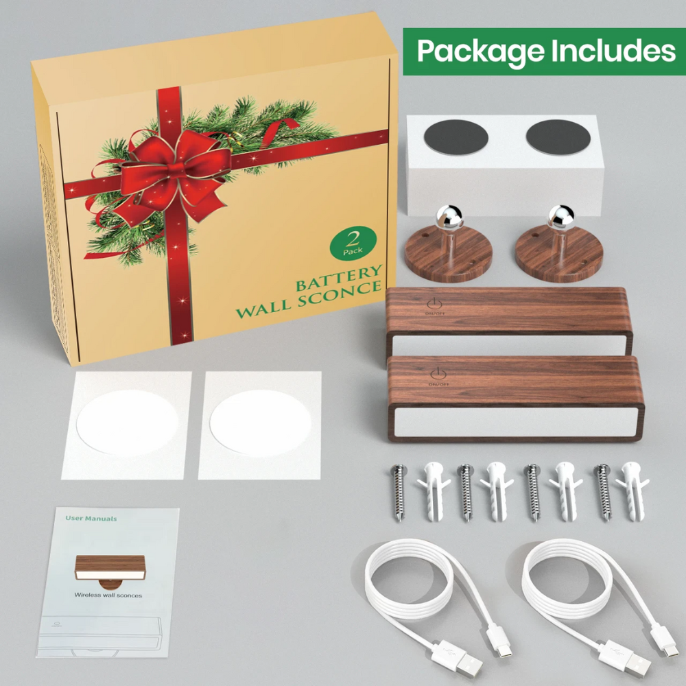 Kabellose LED Wandleuchte aus Holz – Magnetisch & USB Wiederaufladbar | Warmweiß Innenlicht