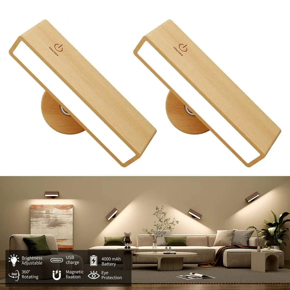 Kabellose LED Wandleuchte aus Holz – Magnetisch & USB Wiederaufladbar | Warmweiß Innenlicht