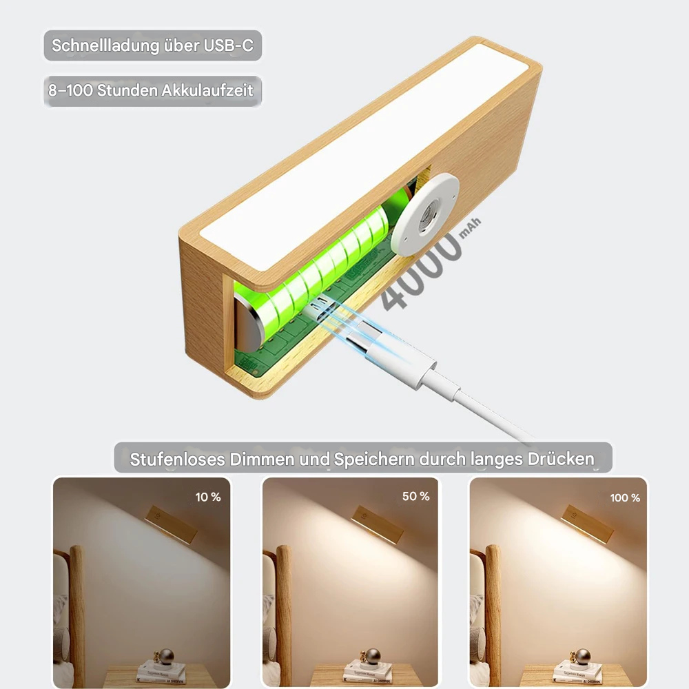 Kabellose LED Wandleuchte aus Holz – Magnetisch & USB Wiederaufladbar | Warmweiß Innenlicht