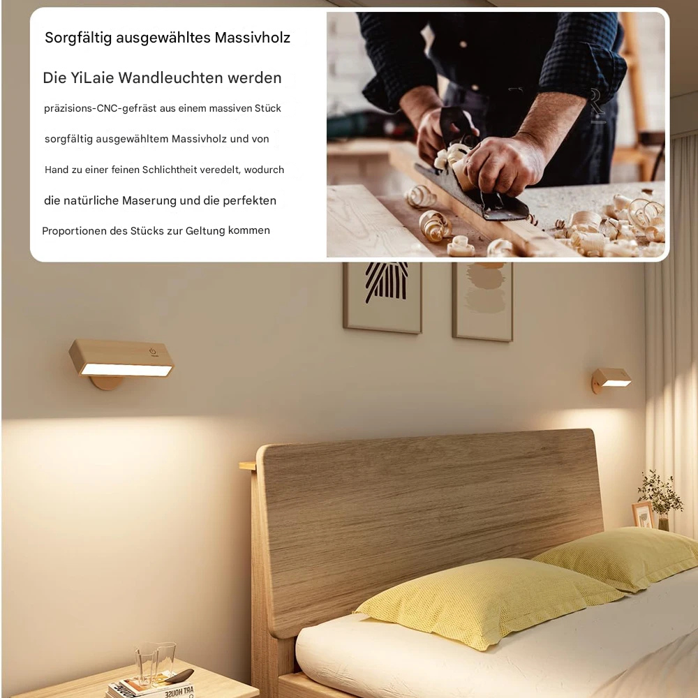 Kabellose LED Wandleuchte aus Holz – Magnetisch & USB Wiederaufladbar | Warmweiß Innenlicht